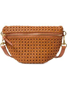 Clare V. Petite Fanny Rattan Woven Leather Belt Bag